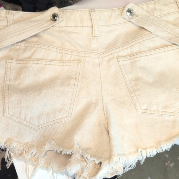 FREE PEOPLE June Shortall Seeded Rinse Cream Overall Romper Western Boho 26 - Picture 9 of 9